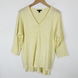 Eileen Fisher Pullover V-Neck Sweater Butter Yellow Linen Organic Cotton